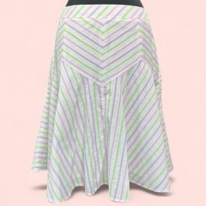Ann Taylor LOFT Pastel Stripe Seersucker‎ Midi Skirt – Size 8 - Y2K Cottagecore